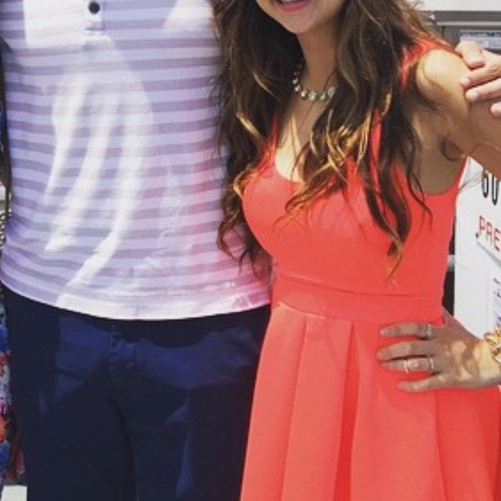 everleigh Neon Orange / Pink Pleated Skater Dress XS